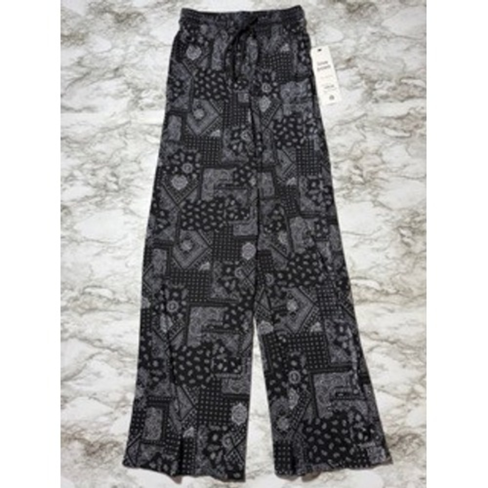 Love Poem Black Paisley Print Wide Leg Lounge Pants Drawstring Waist Boho Chic